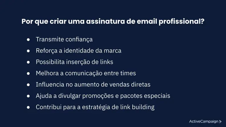 Infográfico com os pontos que explicam porque criar uma assinatura de email profissional