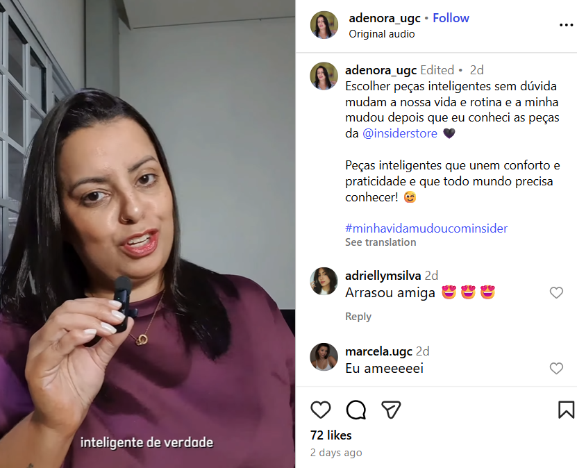 Foto de tela de post do Instagram mostrando exemplo de UGC (User-Generated Content)